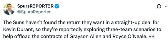 马刺记者:太阳正寻求三方交易,借机处理掉阿伦&奥尼尔的合同