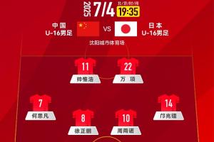 开云入口-中国U-16男足 VS 日本U-16男足，中国队首发阵容